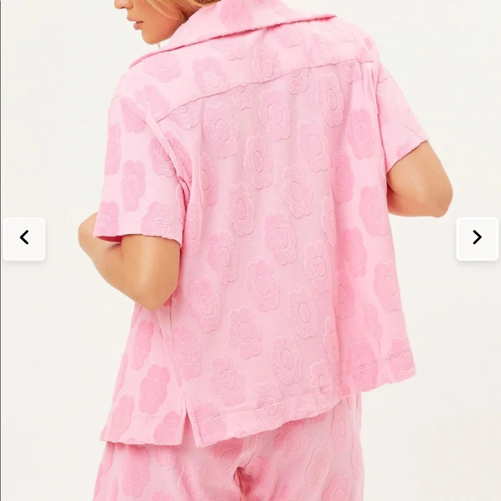 Frankie's Bikinis Pink Floral Terry Shirt